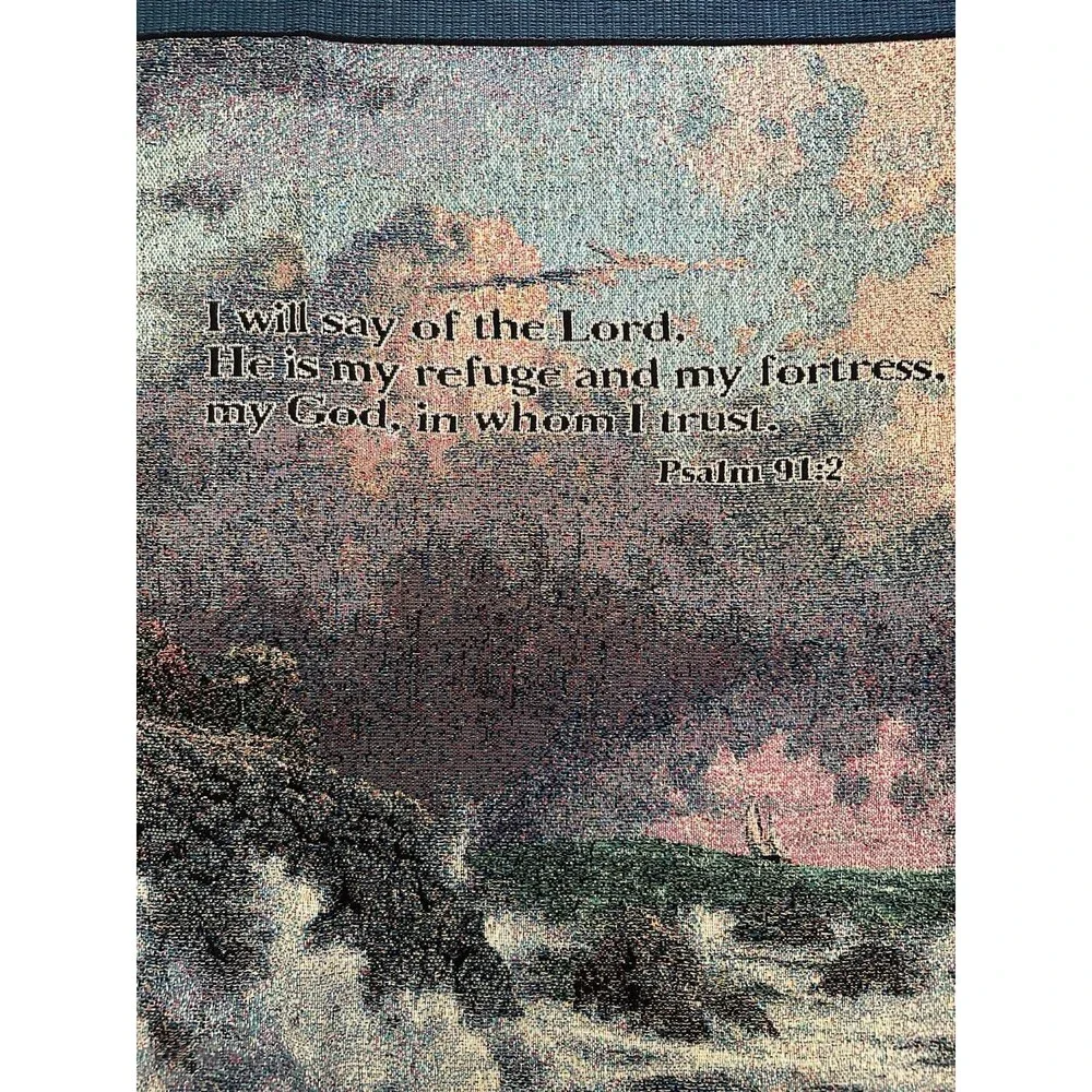 THOMAS KINKADE Throw Blanket PSALM  91:2 Lighthouse Tapestry  46”x 52”